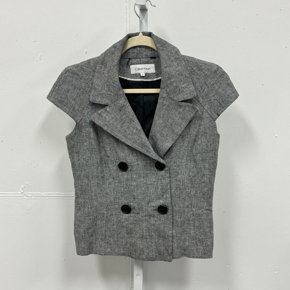 Calvin Klein Jackets & Blazers - Calvin Klein Grey Linen Blend Double Breasted Cap Sleeve Vest Top Size‎ 4 Career